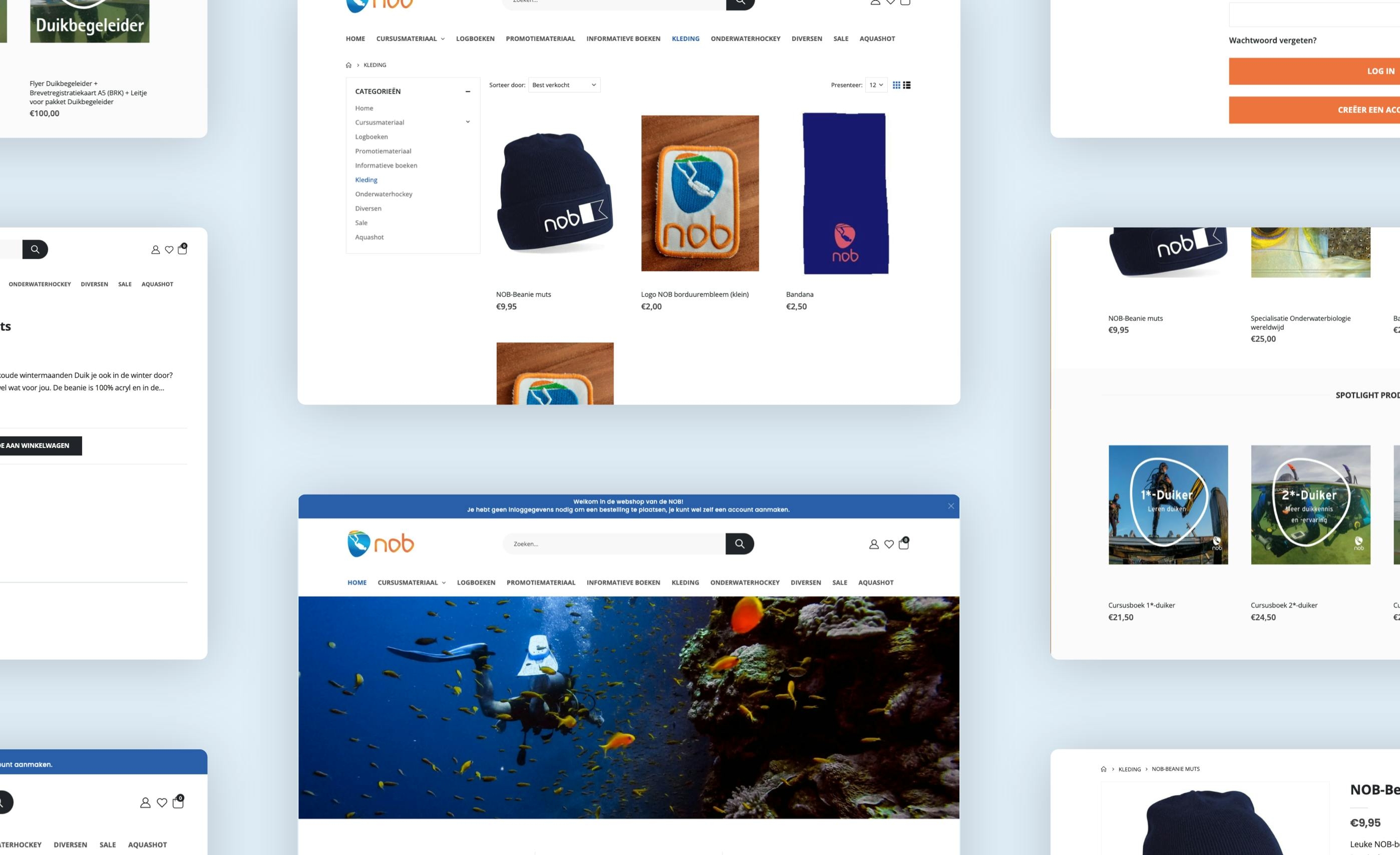 Mockup webshop Nederlandse Onderwatersport Bond